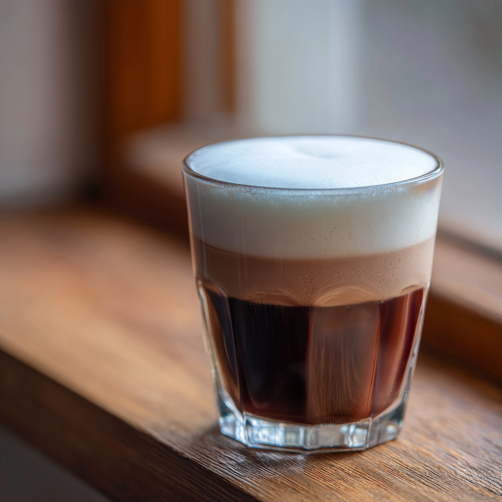 dark glossy hot chocolate at the bottom