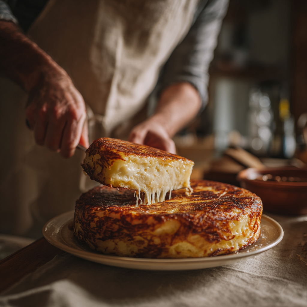 golden brown Frico Friulano potato cheese cake onto a plate