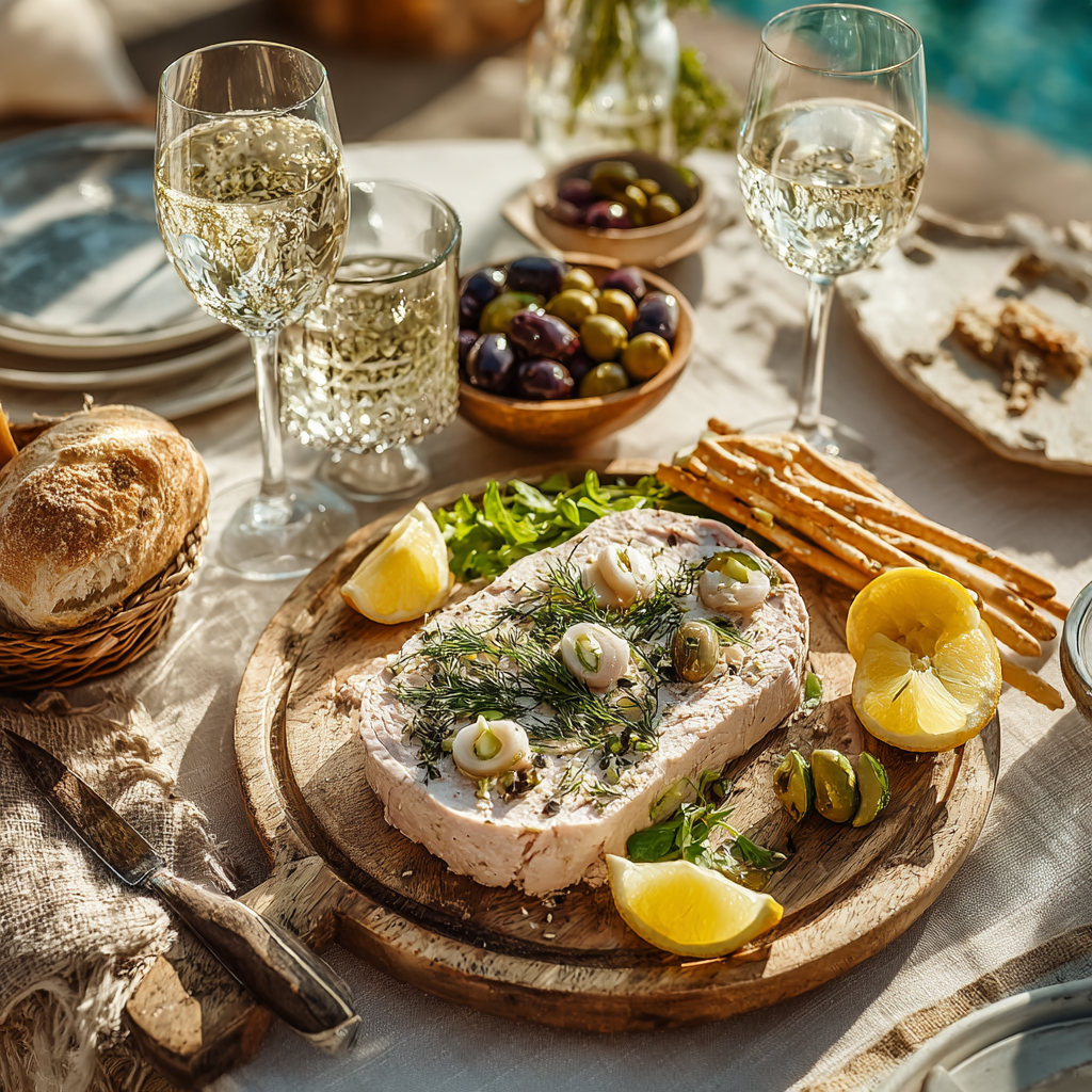 Italian summer antipasto table featuring Vitello Tonnato