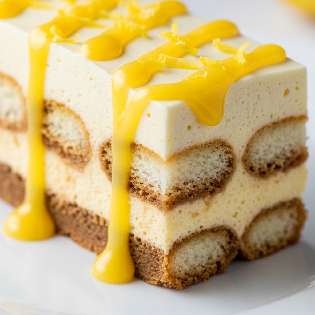 limoncello tiramisu on a white plate