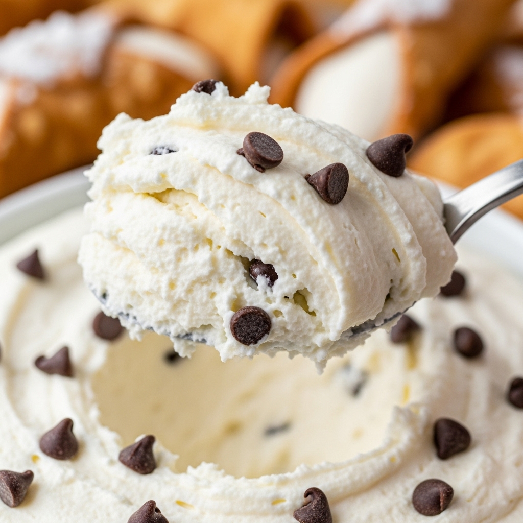 whipped texture of cannoli dip made with drained ricotta