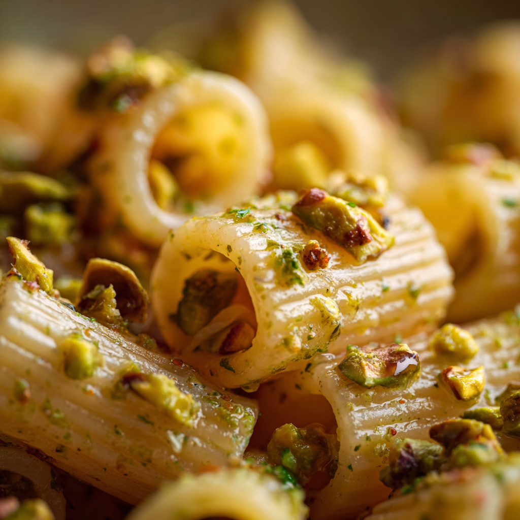 pasta al pistacchio showing the sauce texture.