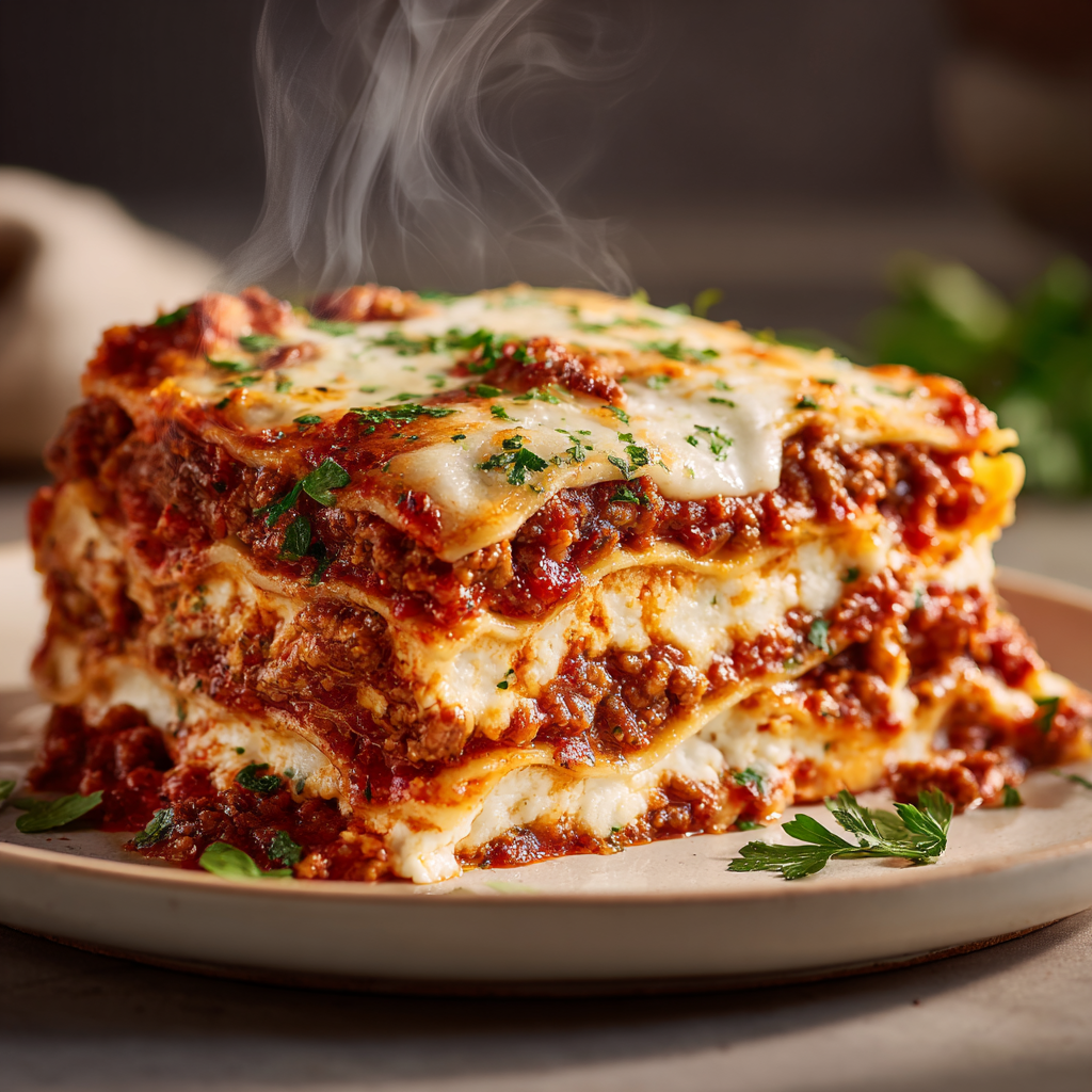showing clean, structured layers: sauce, Barilla gluten-free no-boil noodles