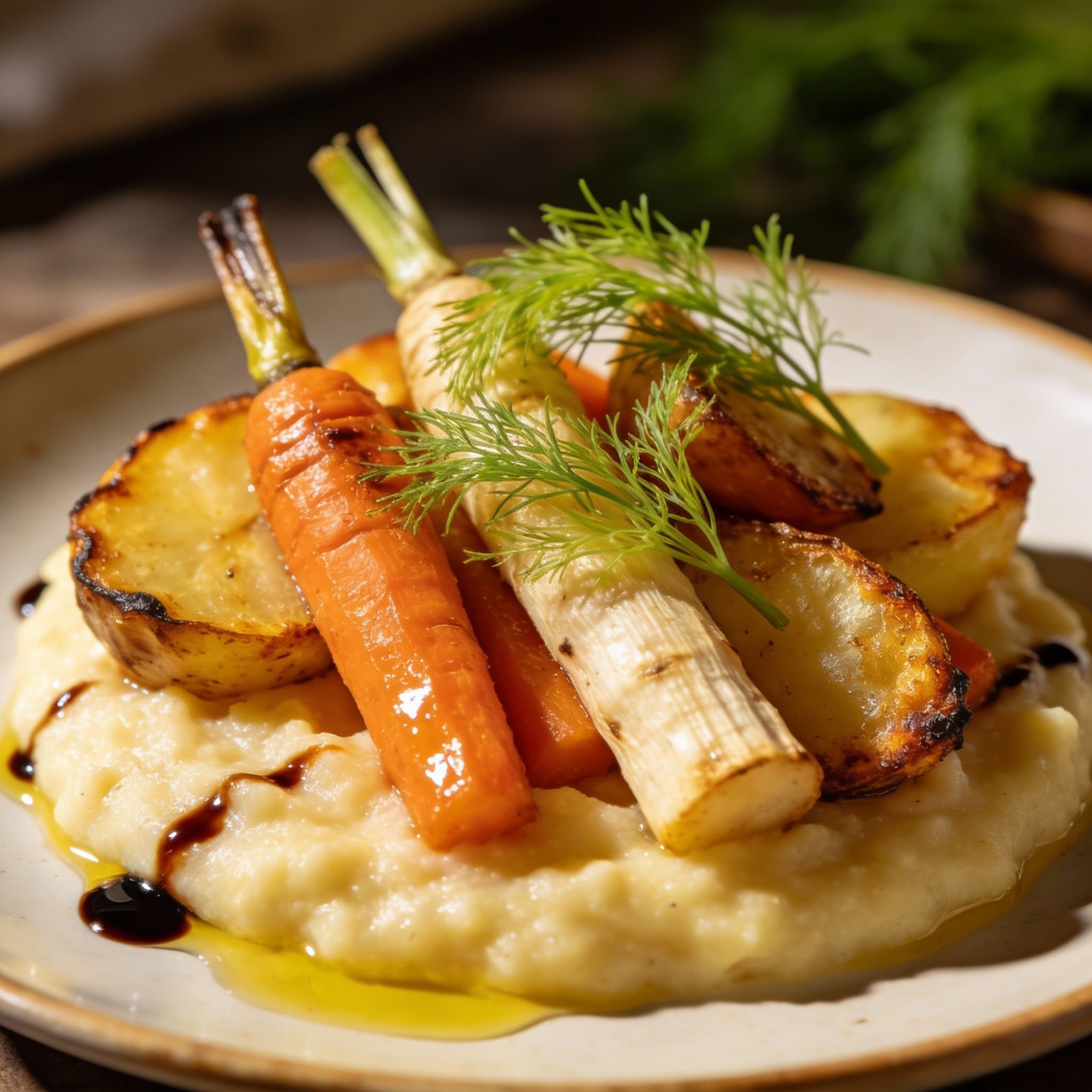 roasted root vegetables on a rustic dark sheet, showing an assortment of caramelized potatoes, beets, carrots, and parsnips