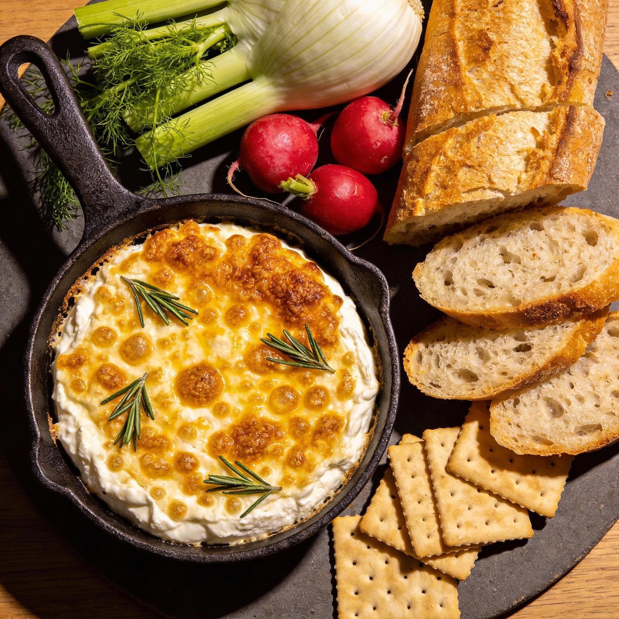 6-inch cast-iron skillet with a perfectly golden, bubbly ricotta dip.