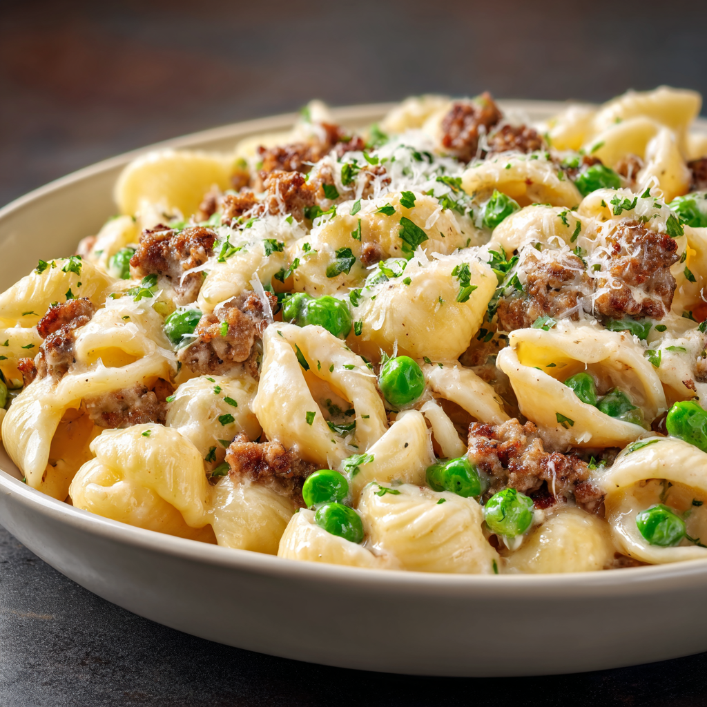 conchiglie with sausage and peas recipe