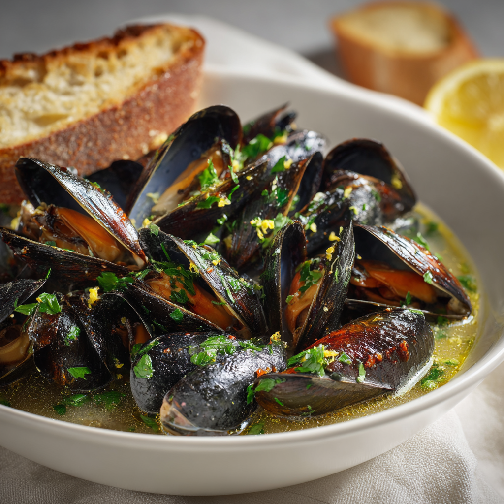 Mussels in White Wine Garlic Sauce Recipe