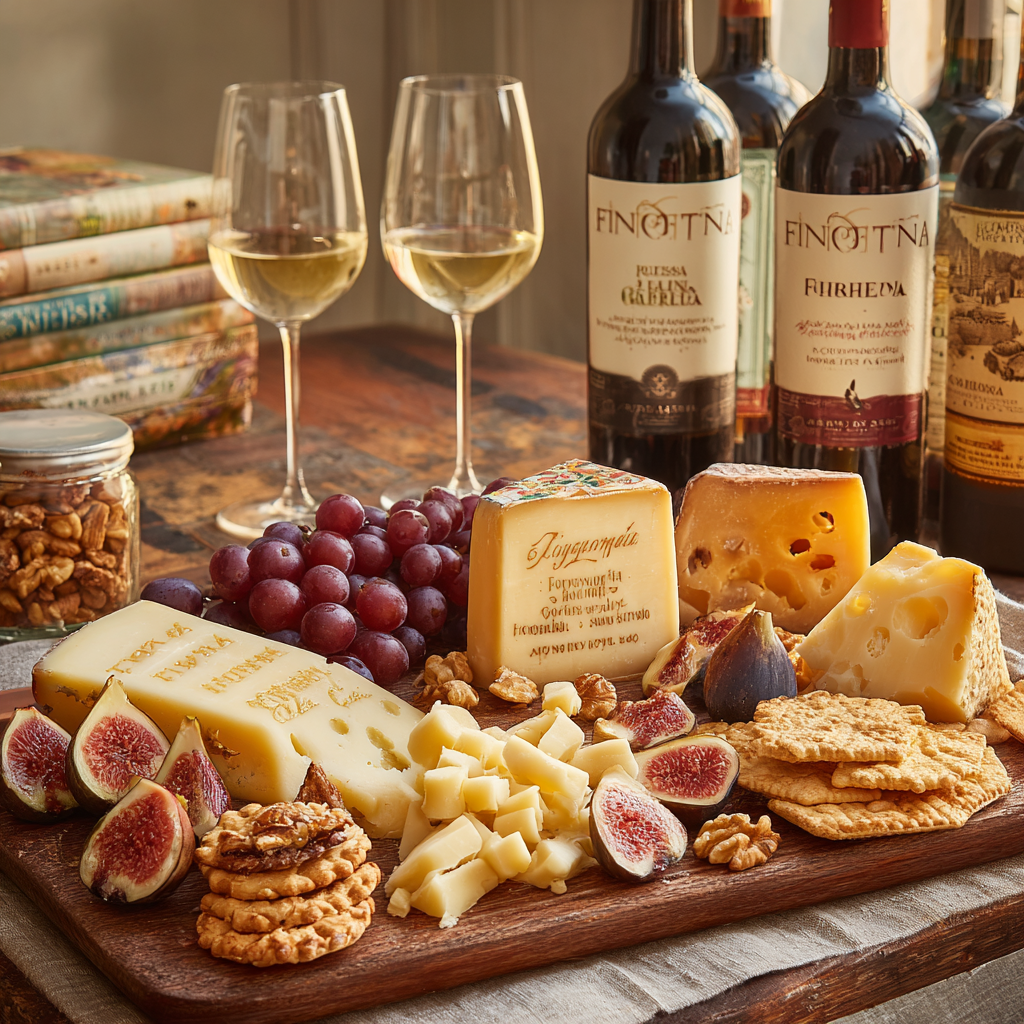 italian wine with cheese platter