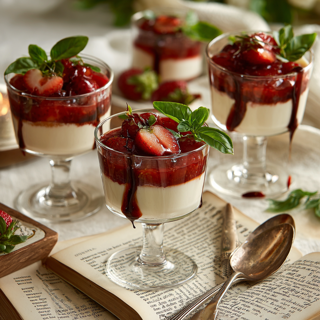 Strawberry Basil Panna Cotta