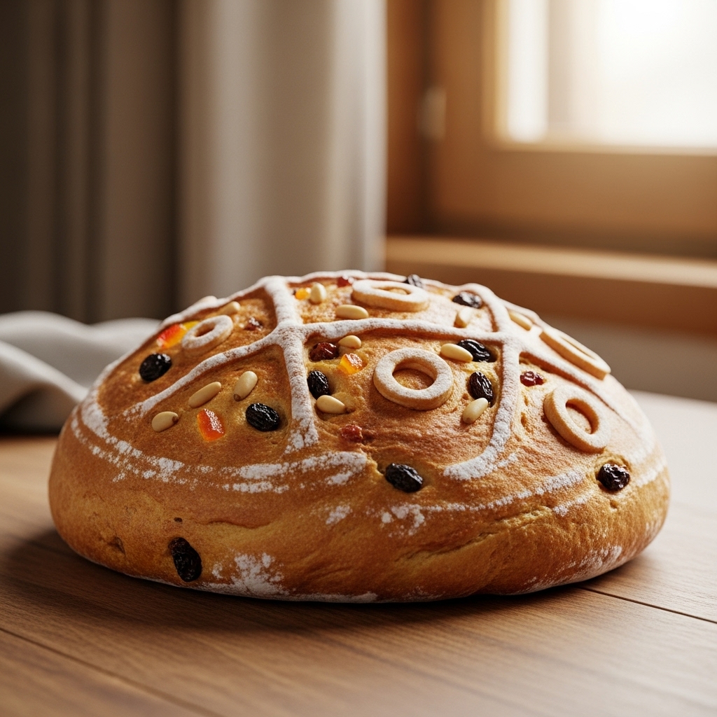 Pandolce Genovese bread served on a festive holiday table