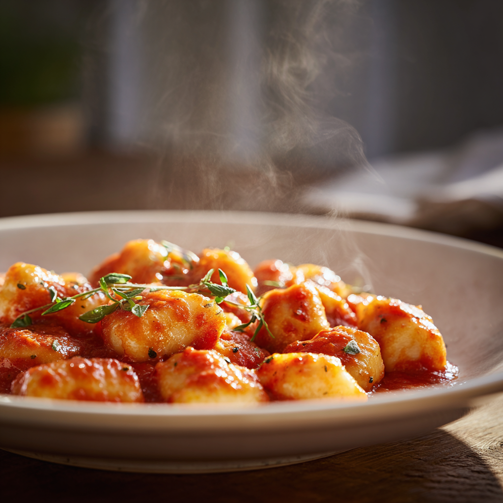 gluten free ricotta gnocchi tossed in simple tomato marinara sauce