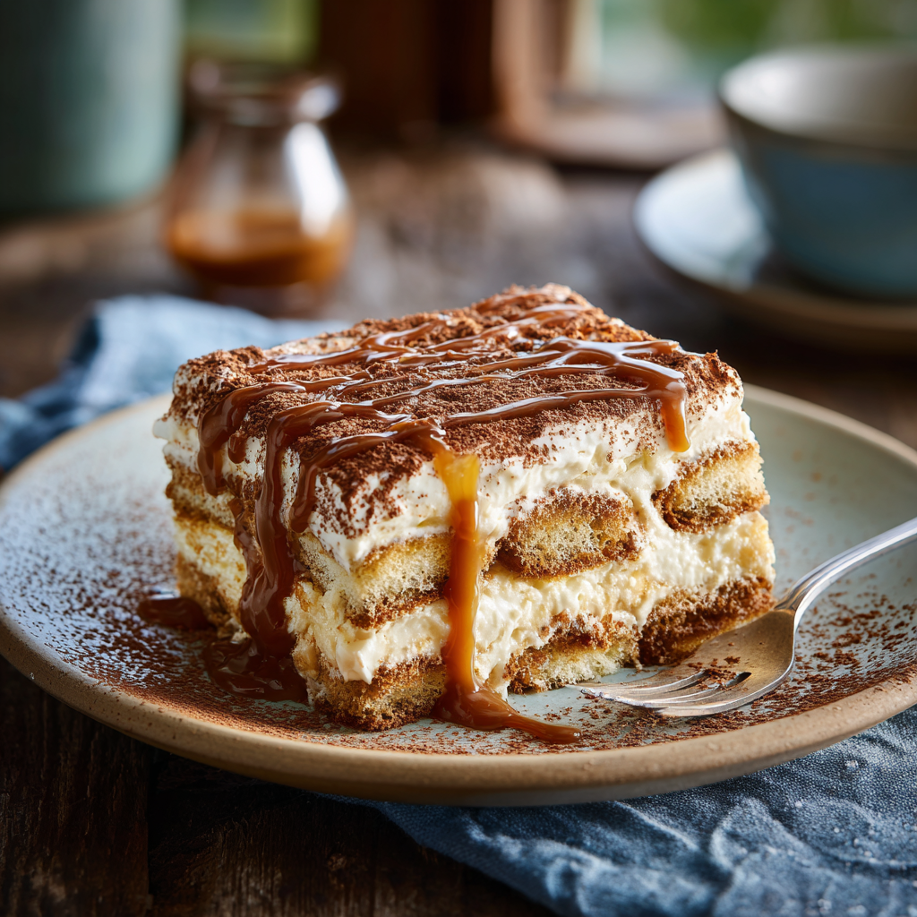 caramel tiramisu in glass cups