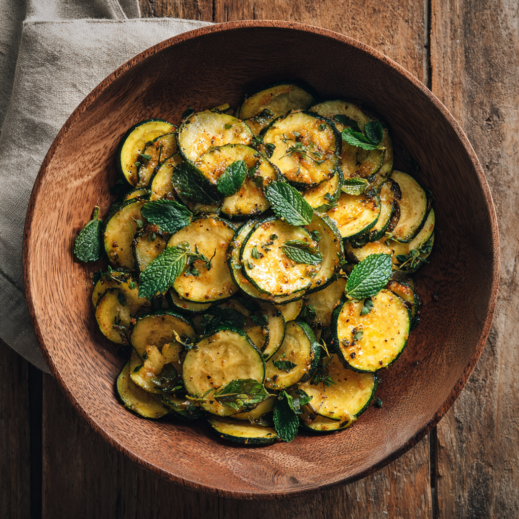plate of zucchini alla scapece served on a white ceramic plate.