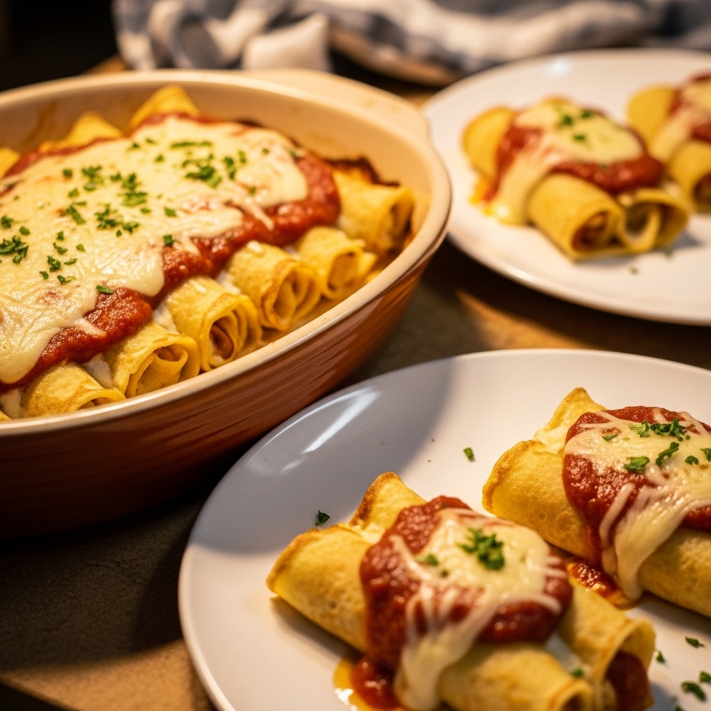 Crespelle alla Fiorentina served as the centerpiece, plated beautifully on individual plates.
