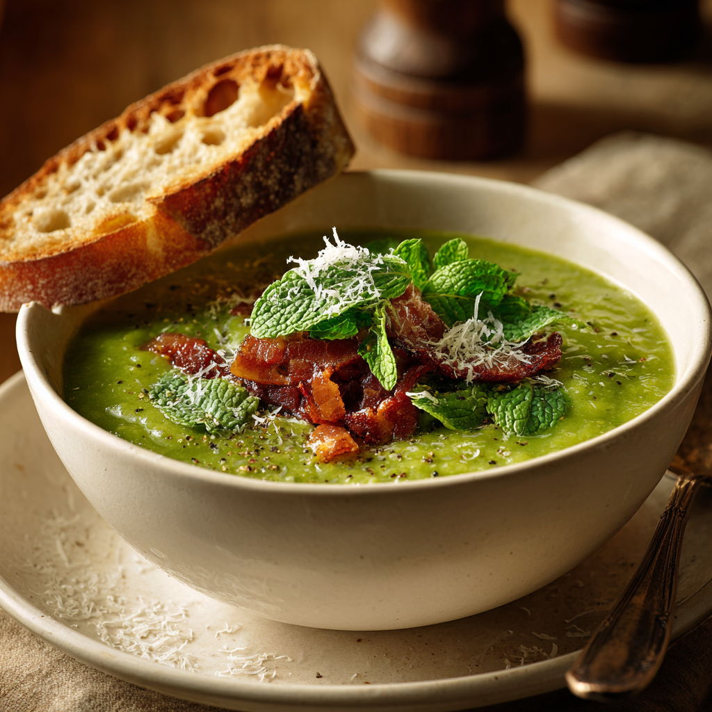 zuppa di piselli e pancetta recipe