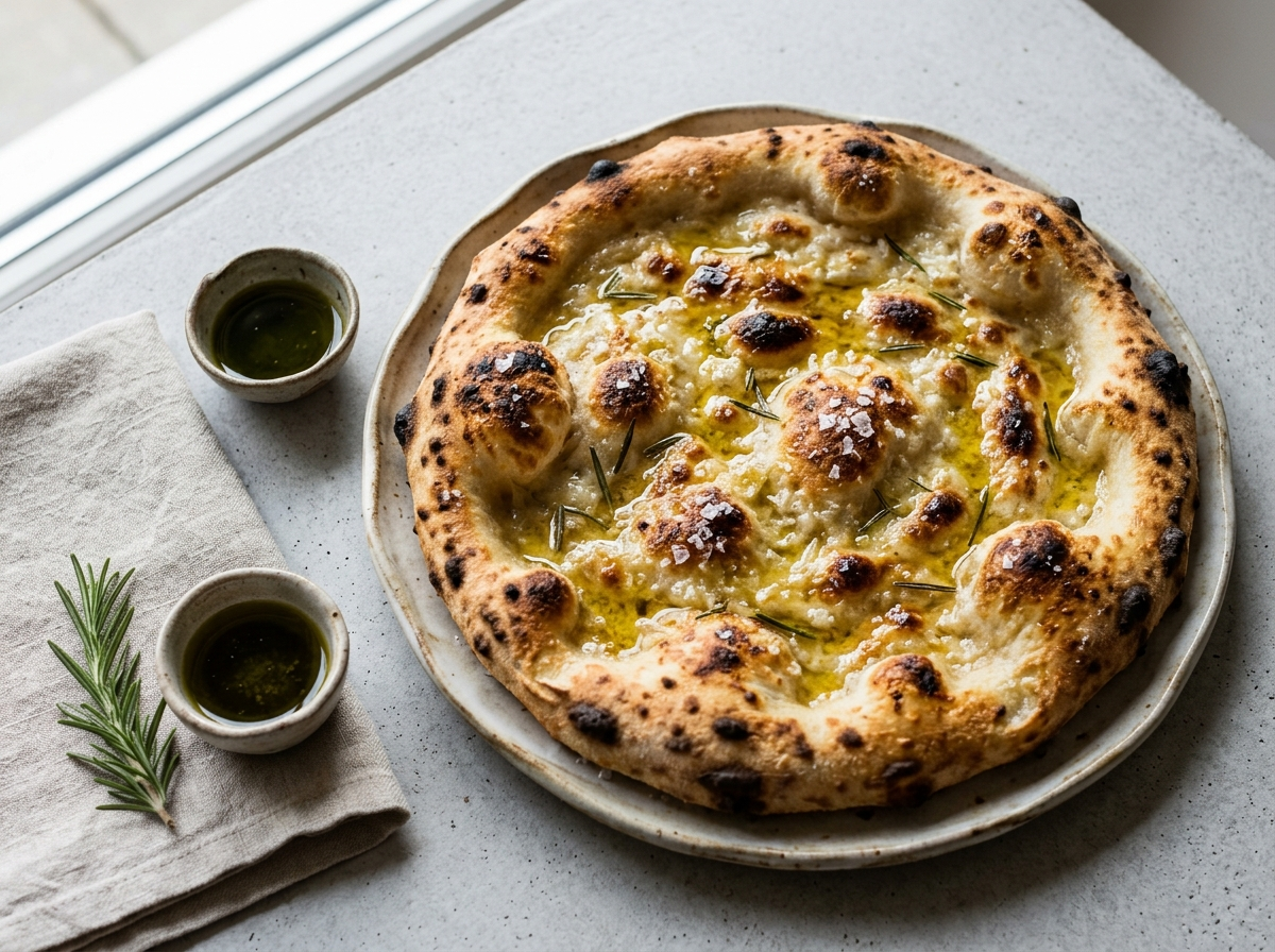 Pizza Bianca Romana with Olive Oil and Flaky Sea Salt hero shot