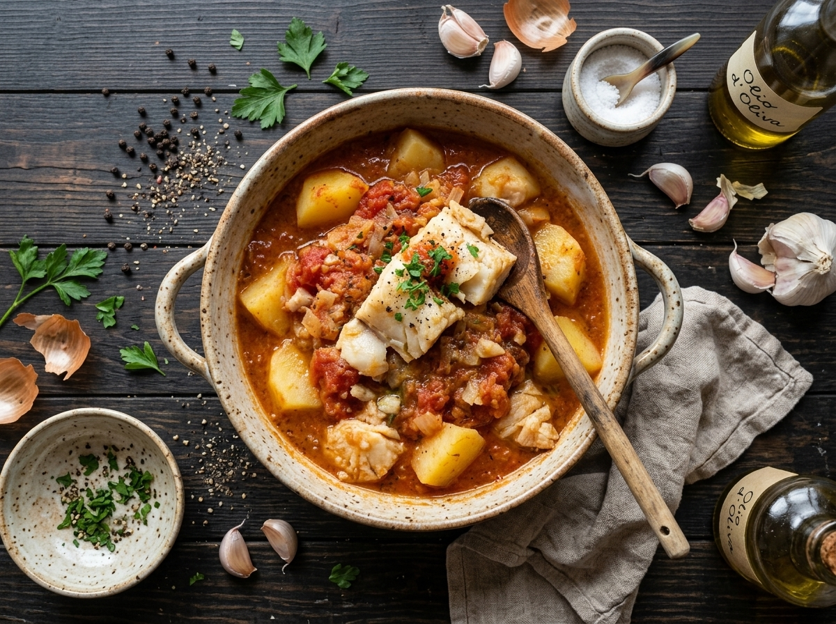 Baccalà in Umido: An Italian Salt Cod Potato Stew process shot