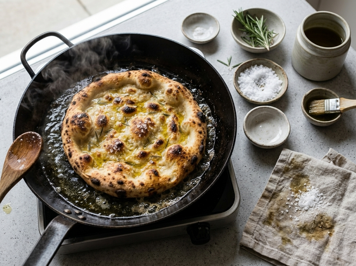 Pizza Bianca Romana with Olive Oil and Flaky Sea Salt process shot